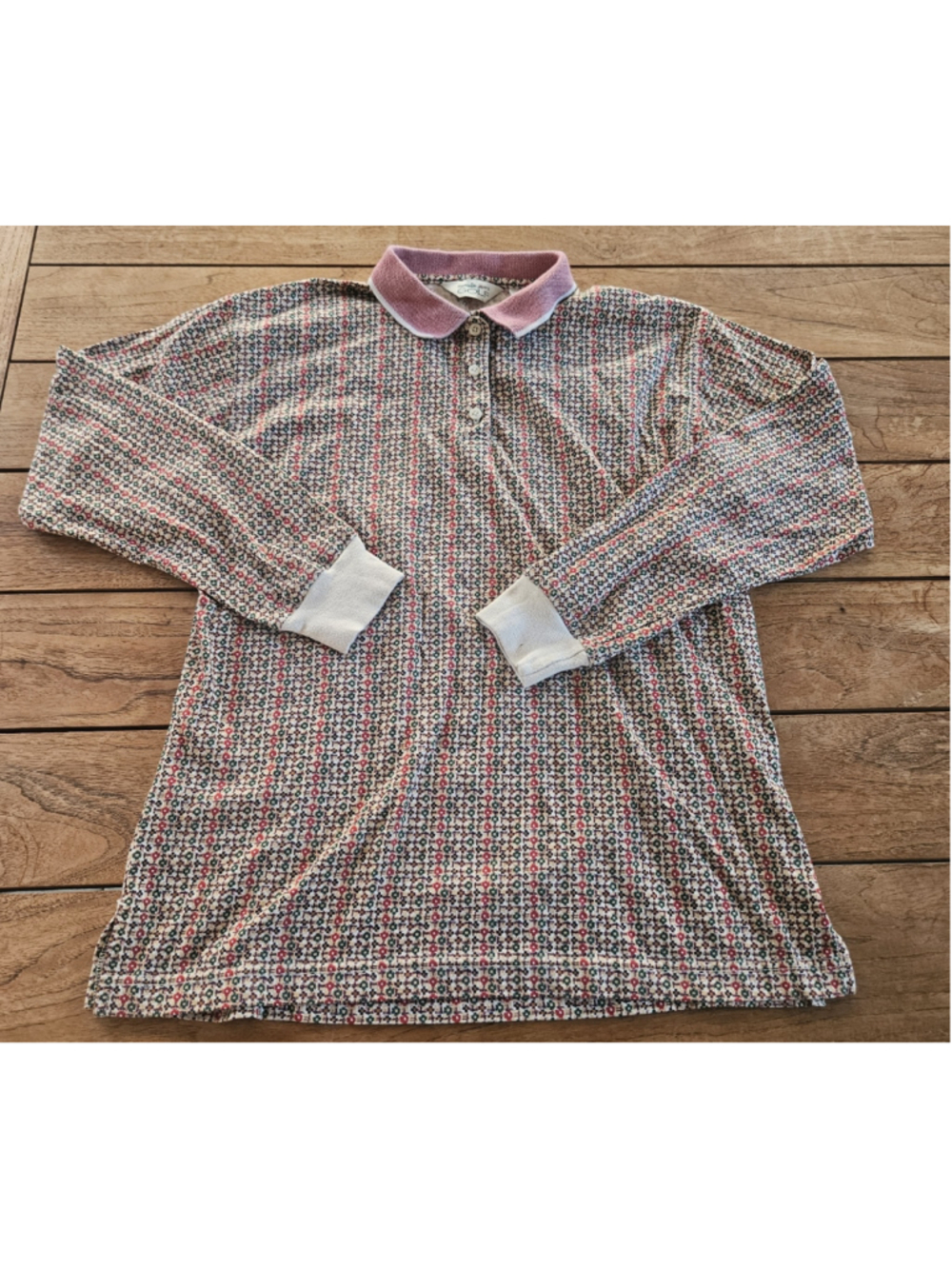 Vintage 90s Reebok Golf Long Sleeve Polo Shirt Geometric Micro Pattern Pink Coll